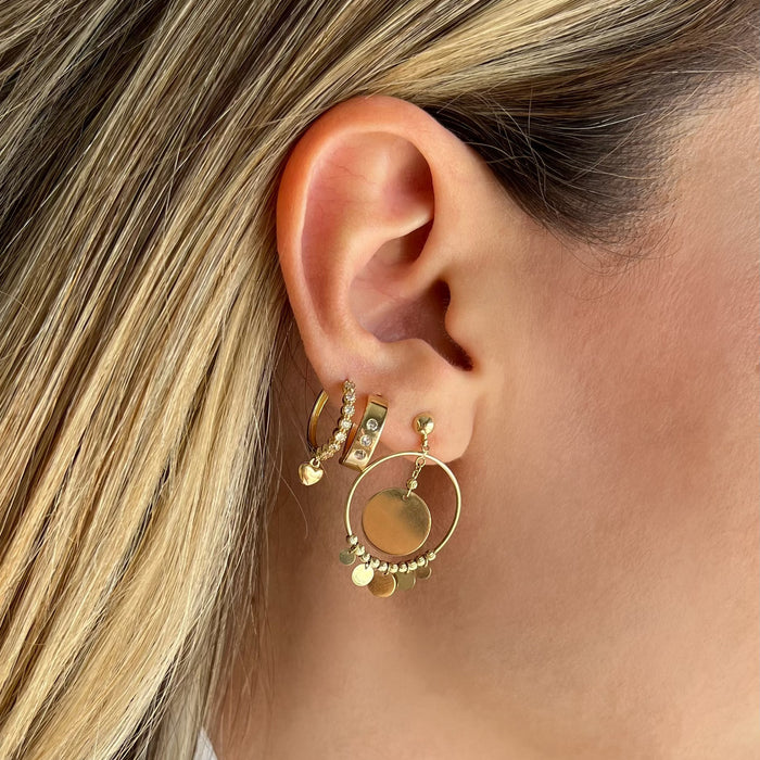 Single Circle Earring with Round Pendants in 10k Gold