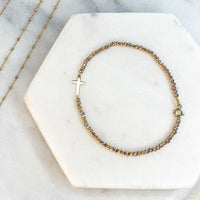 Cross Bracelet with Tricolor Beads in 10K Gold