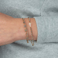 Cross Bracelet with Tricolor Beads in 10K Gold