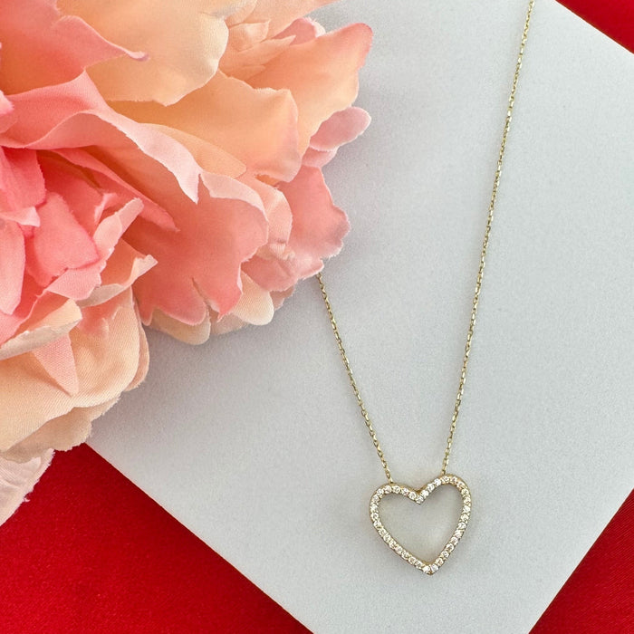Zirconia Paved Heart Necklace in 10k Gold