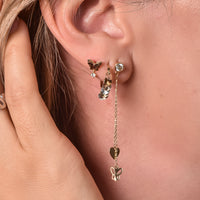 10K Gold Butterfly & Heart Chain Stud Earrings