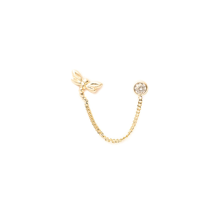 10K Gold Dragonfly and White Zirconia Double Stud Chain Earrings