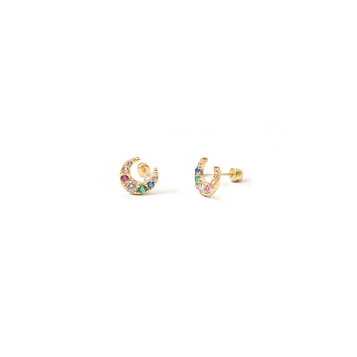 10K Gold Half-Moon Gemstone Stud Earrings