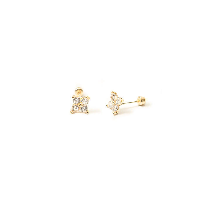 10K Gold Square-Shaped White Zirconia Stud Earrings