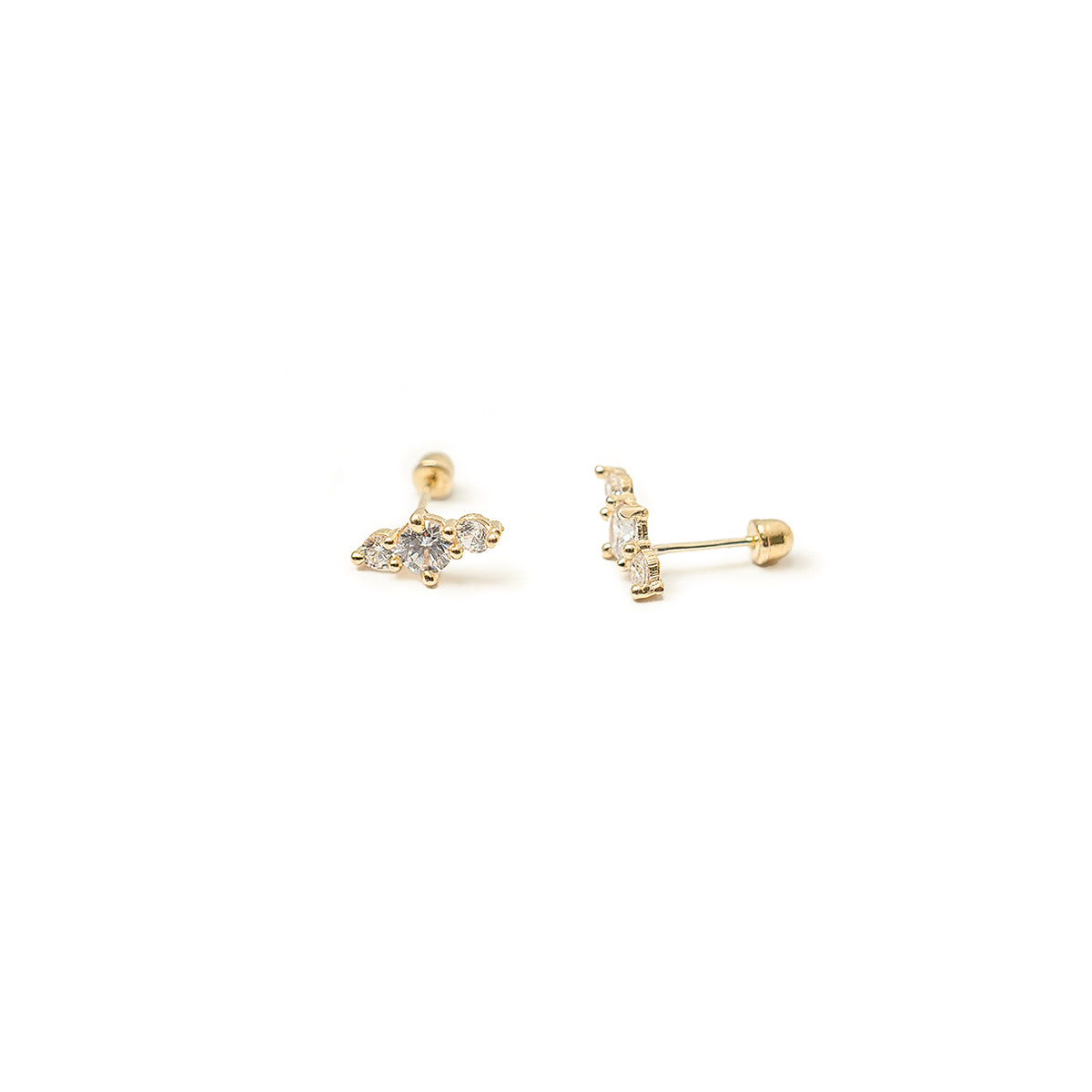 10K Gold Triple White Zirconia Stud Earrings