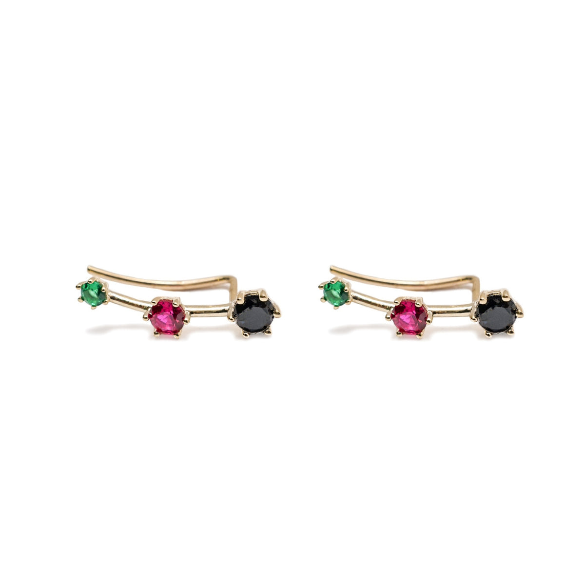 10K Yellow Gold Crawler Earrings with Gemstones