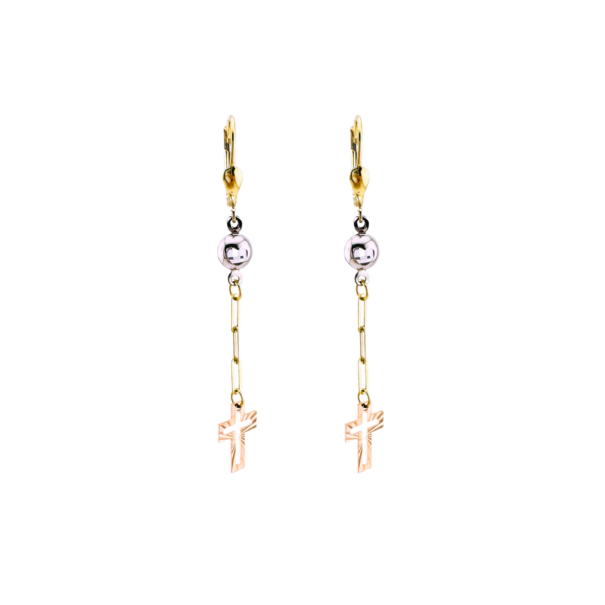 10K Gold Bezel Cross Drop Earrings