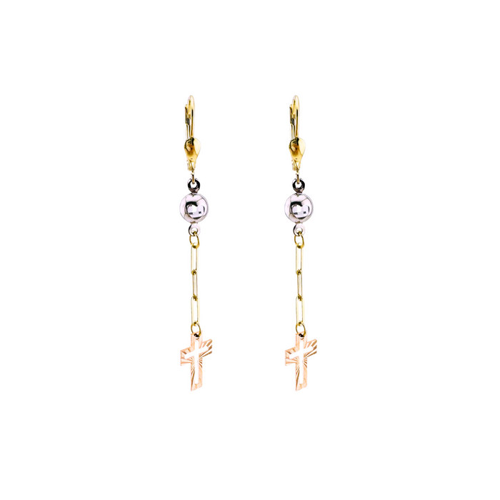 10K Gold Bezel Cross Drop Earrings