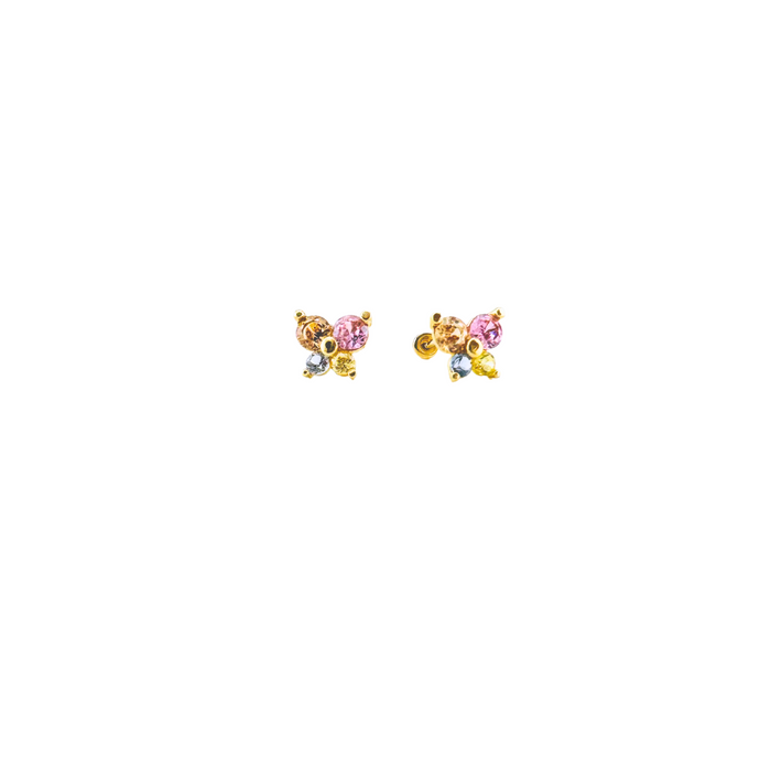 10K Gold Butterfly Gemstones Stud Earrings