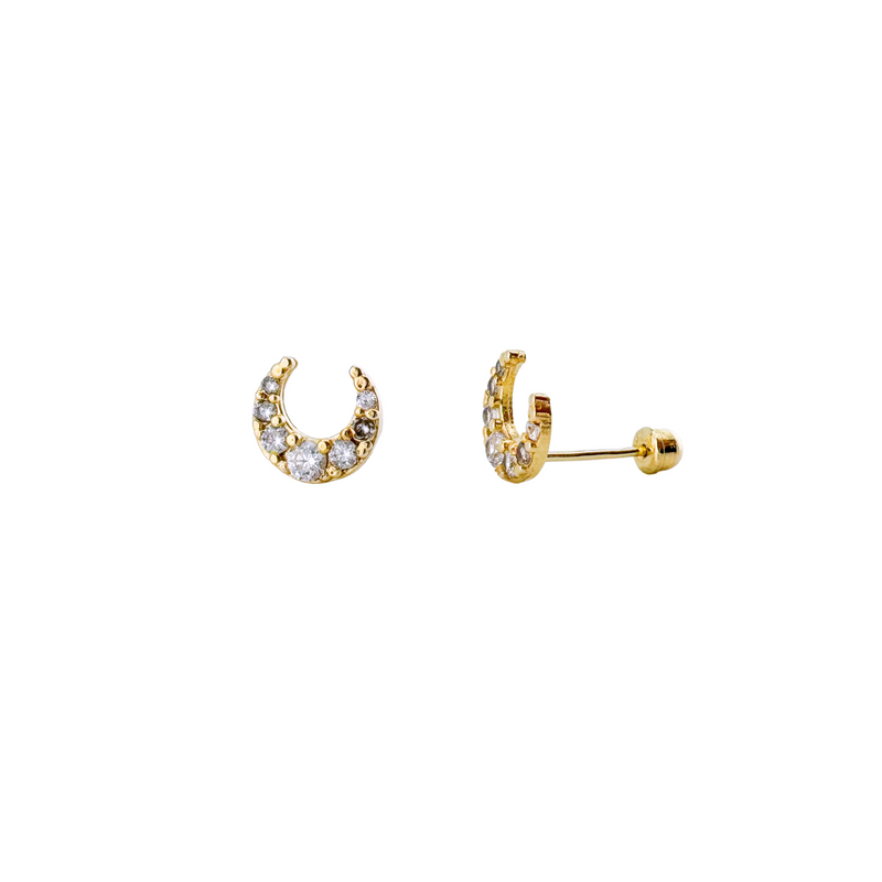 10K Gold Half-Moon White Zirconia Stud Earrings