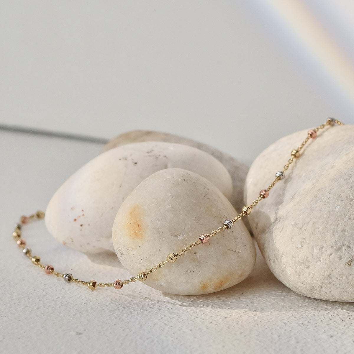 10K Gold Tricolor Beads Chain Necklace