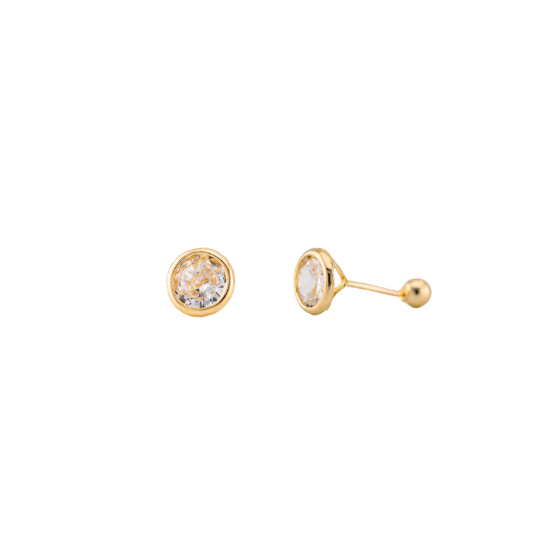 10K Gold Bezel White Zirconia Stud Earrings