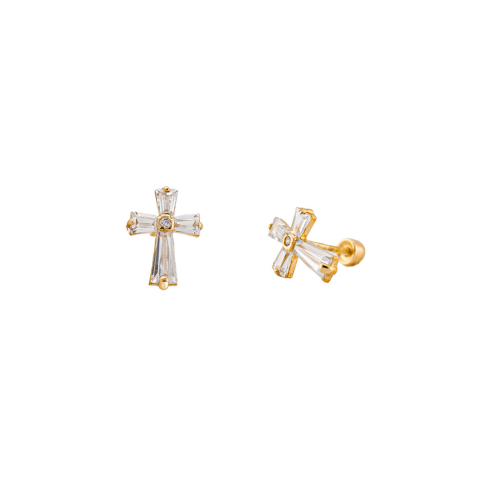 10K Gold White Zirconia Cross Stud Earrings