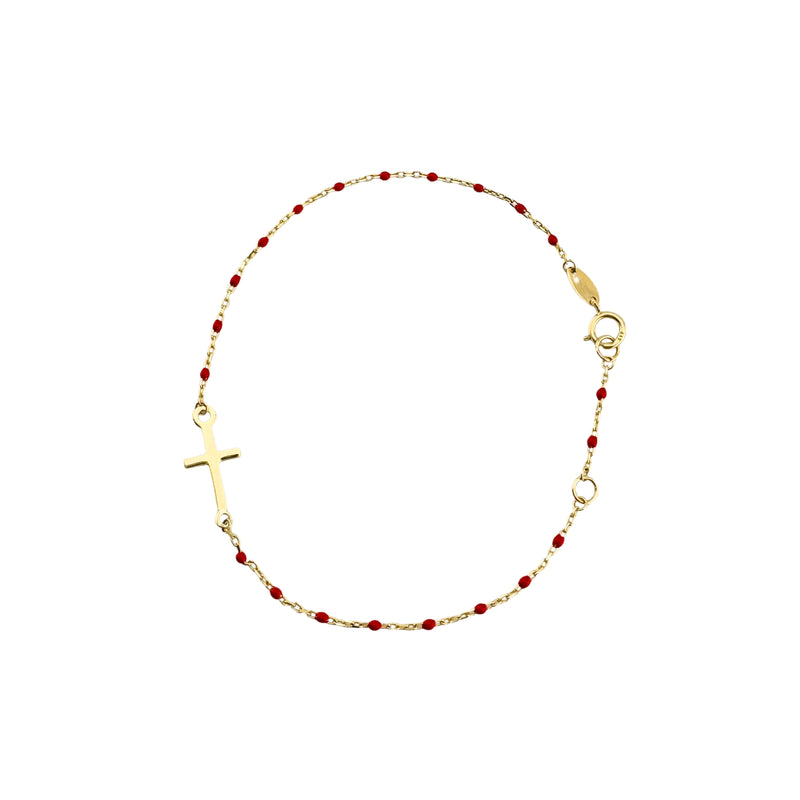 10K Gold Bracelet with Colored Enamel Beads and Cross