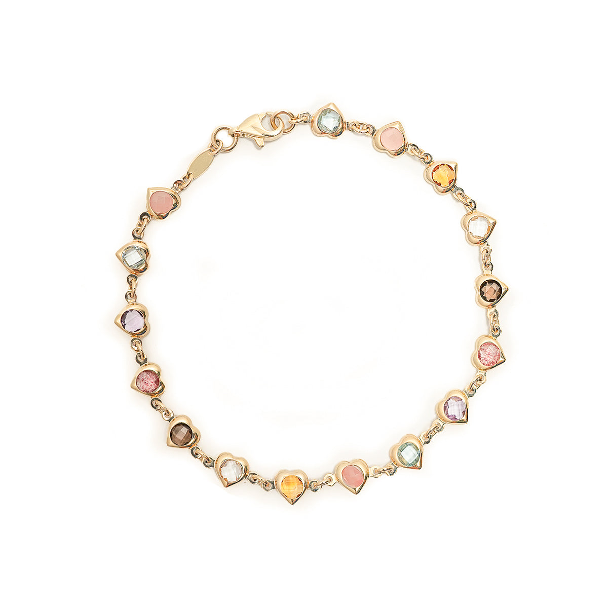 10K Gold Bracelet with Heart-Shaped Gemstones