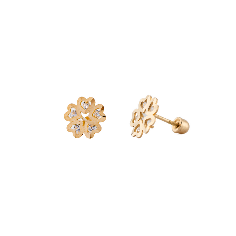 10K Gold Clover Heart Stud Earrings