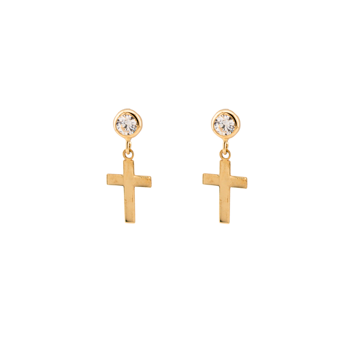 10K Gold Cross Drop Earrings with White Zirconia