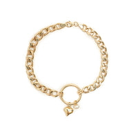 10K Gold Cuban Chain Bracelet with Pearl and Heart Charms