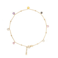 10K Gold Anklet with Beads and Colored Gemstones