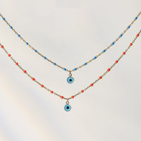 10K Gold Evil Eye Pendant Necklace with Colored Beads