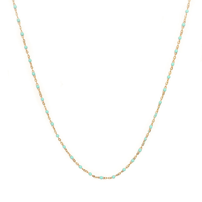 10K Gold Dainty Chain Necklace with Colored Enamel Beads