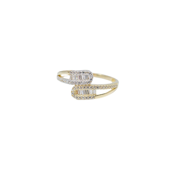 10K Gold Double Loop Ring with Baguette and Pavé Zirconias