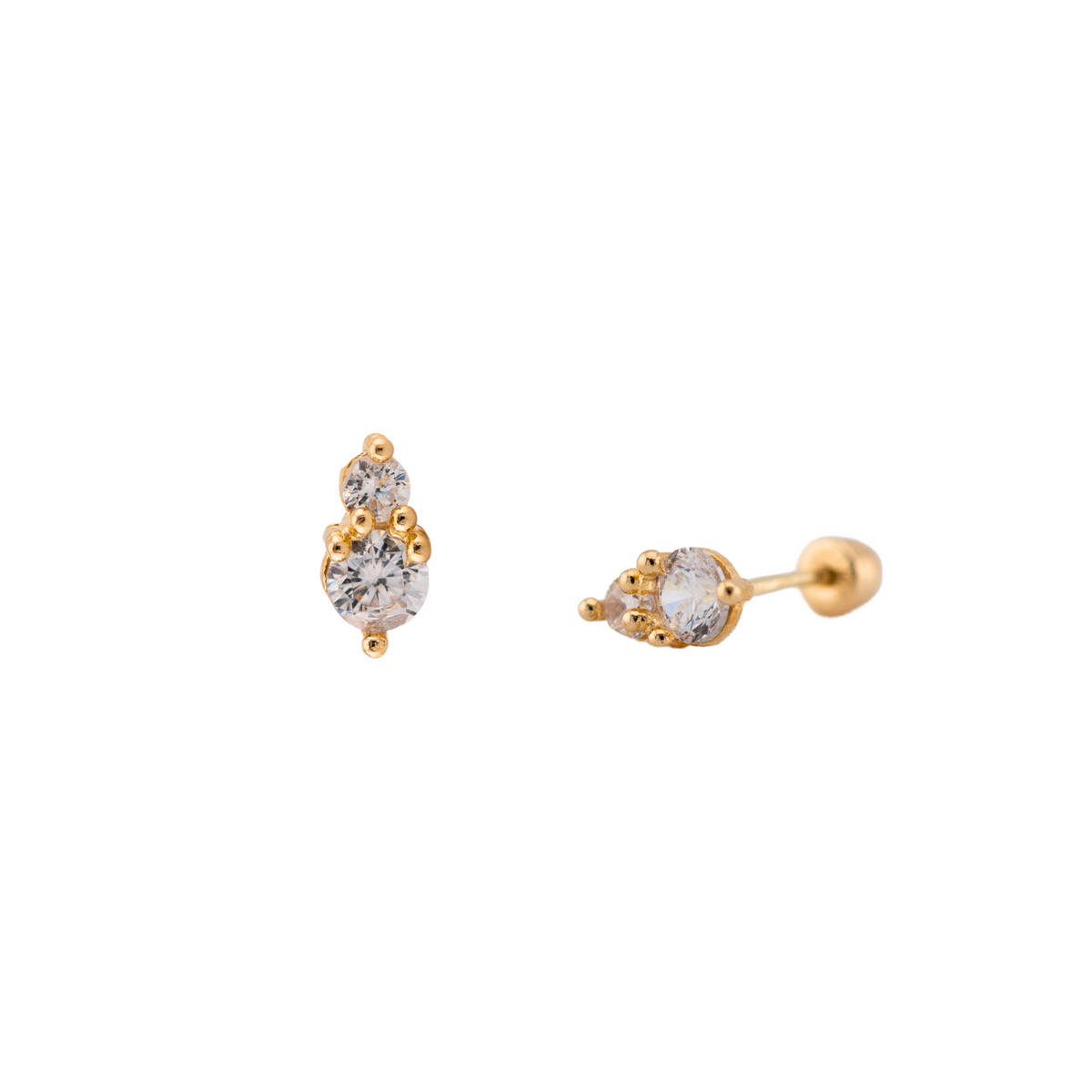 10K Gold Double White Zirconia Stud Earrings