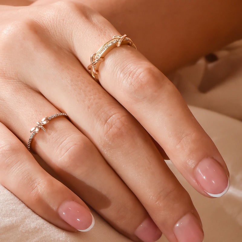 10K Gold Eternity Ring with Baguette Zirconias and Rose Gold