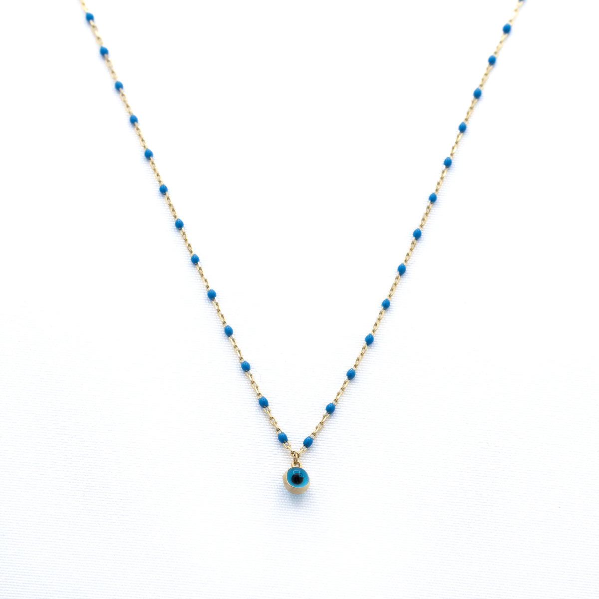 10K Gold Evil Eye Pendant Necklace with Colored Beads