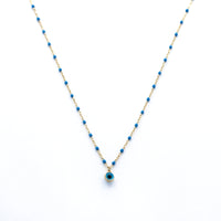 10K Gold Evil Eye Pendant Necklace with Colored Beads