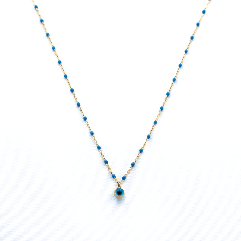 10K Gold Evil Eye Pendant Necklace with Colored Beads