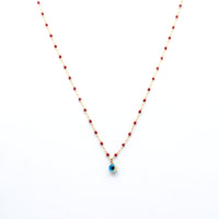 10K Gold Evil Eye Pendant Necklace with Colored Beads