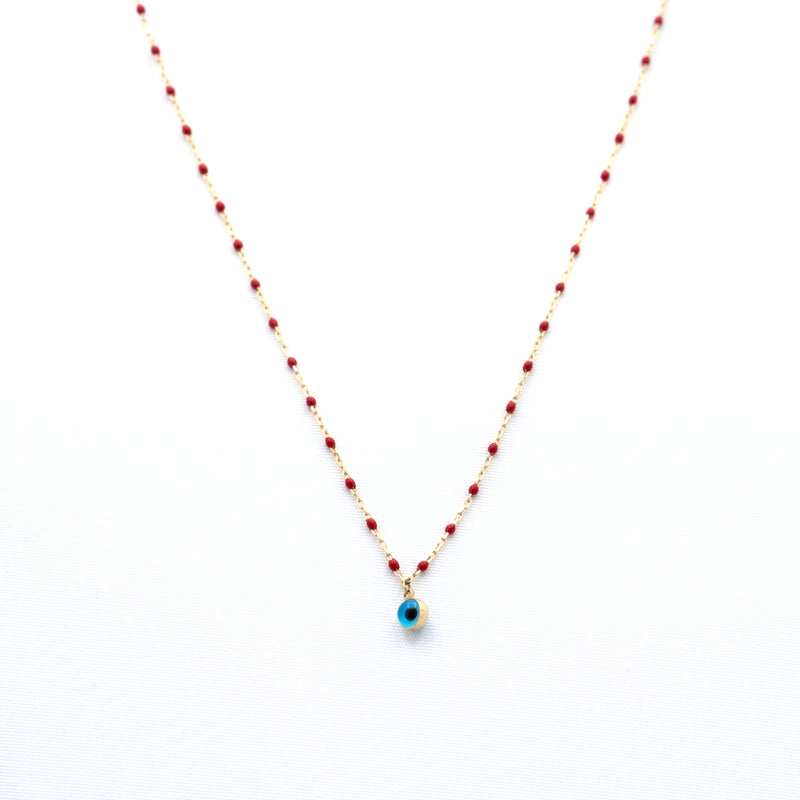 10K Gold Evil Eye Pendant Necklace with Colored Beads