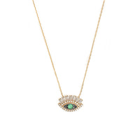 10K Gold Eyelash Evil Eye Pendant Necklace