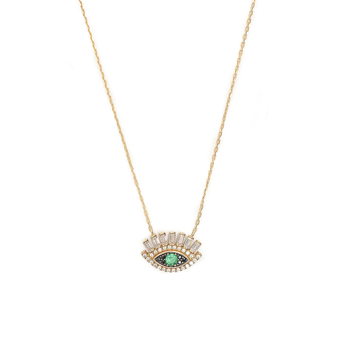 10K Gold Eyelash Evil Eye Pendant Necklace