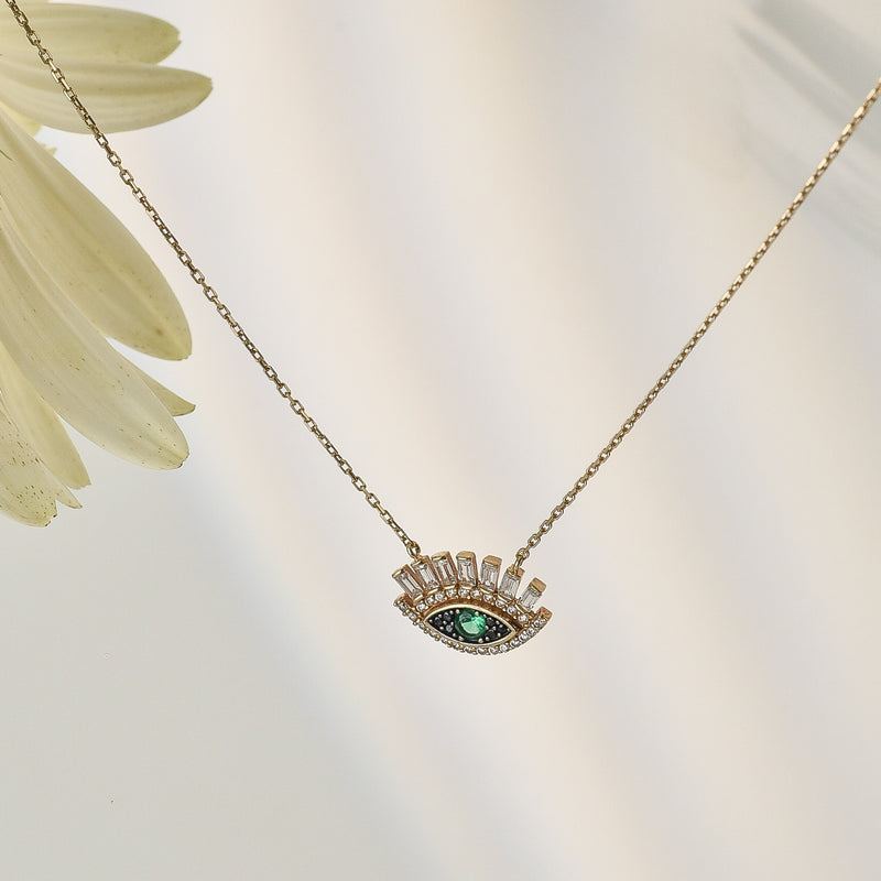 10K Gold Eyelash Evil Eye Pendant Necklace