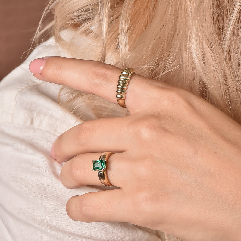 10K Gold Lab Grown Baguette Emerald Ring