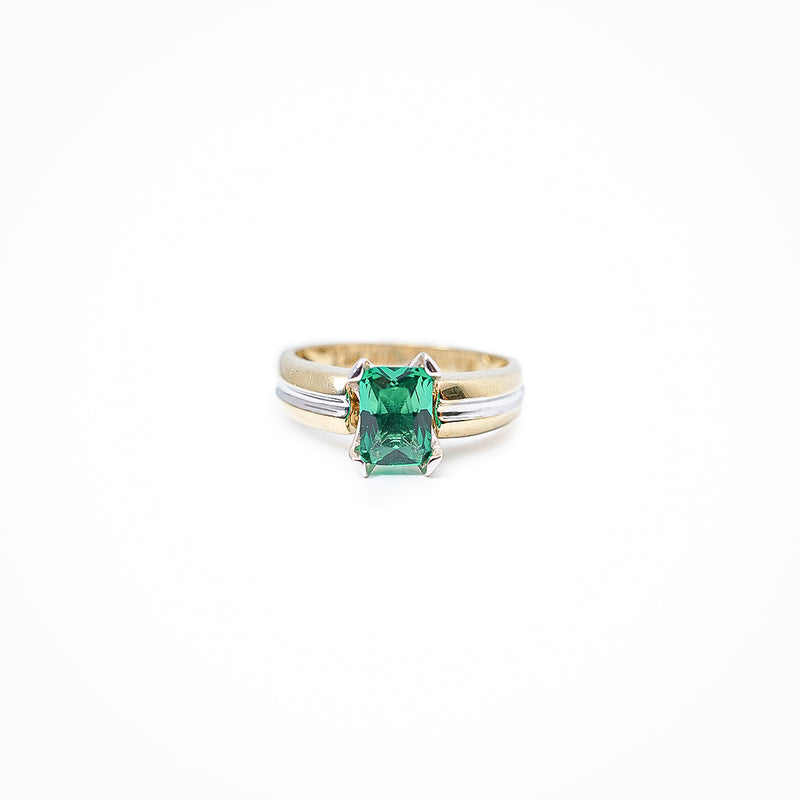 10K Gold Lab Grown Baguette Emerald Ring