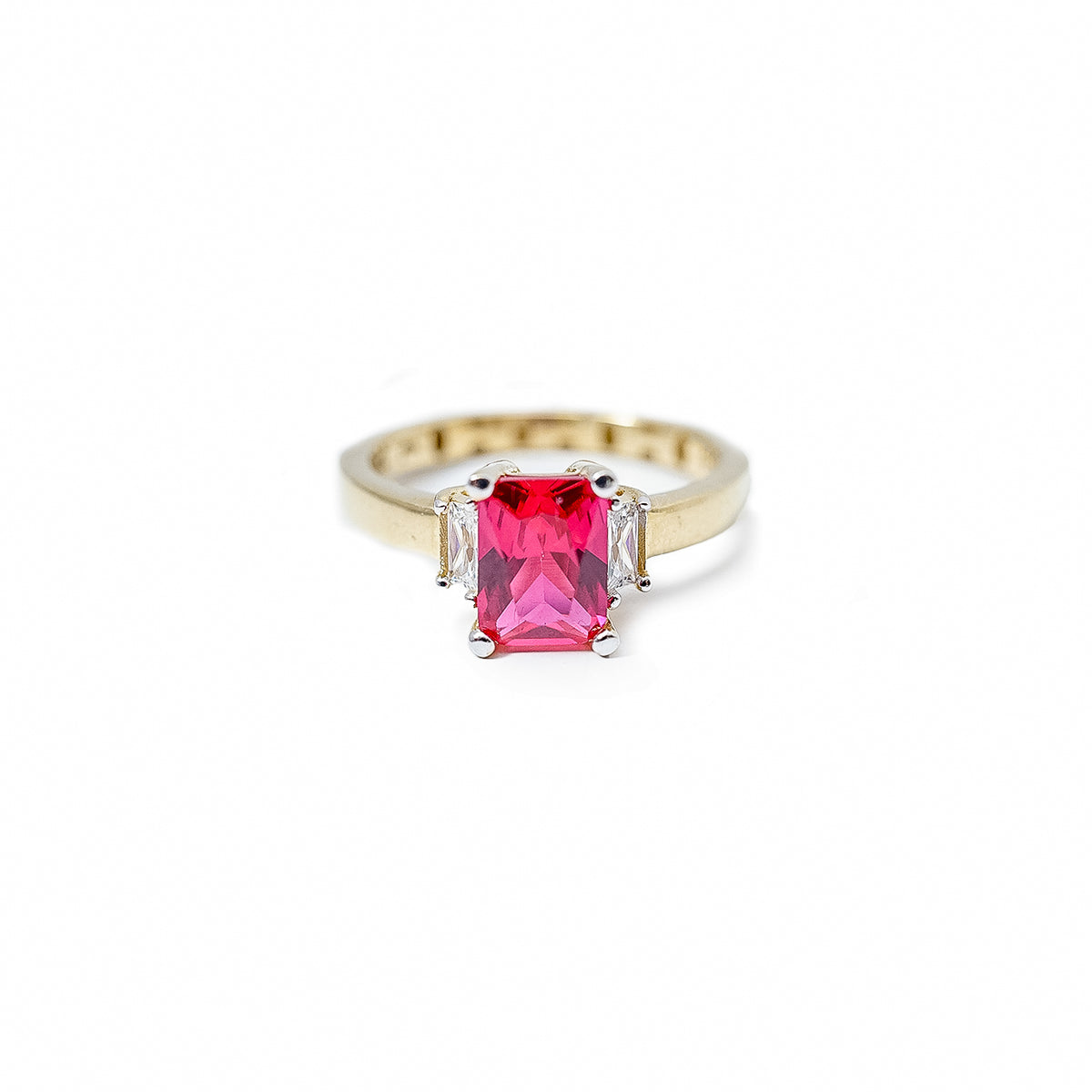 10K Gold Lab Grown Baguette Ruby Ring