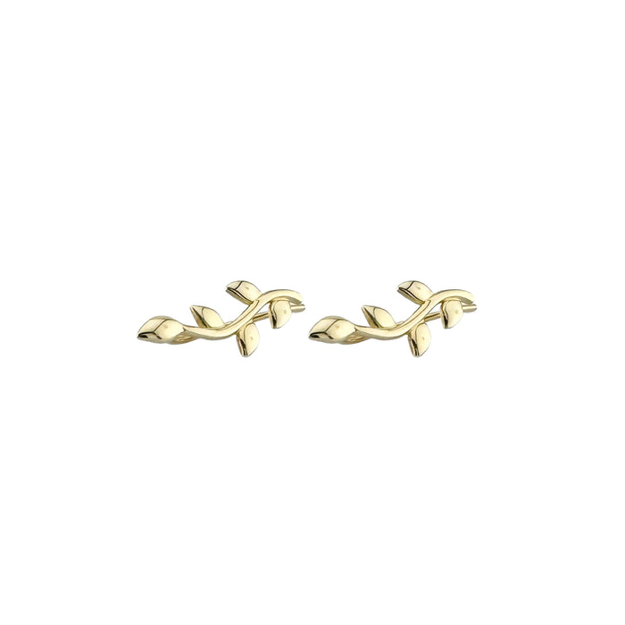 10K Gold Olive Leaf Crawler Earrings