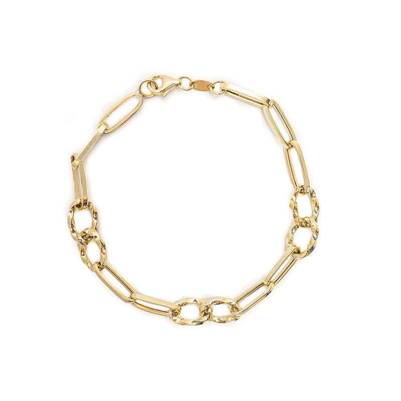 10K Gold Paper Clip and Oval Twisted Links Bracelet