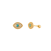 10K Gold Pave Evil Eye Stud Earrings