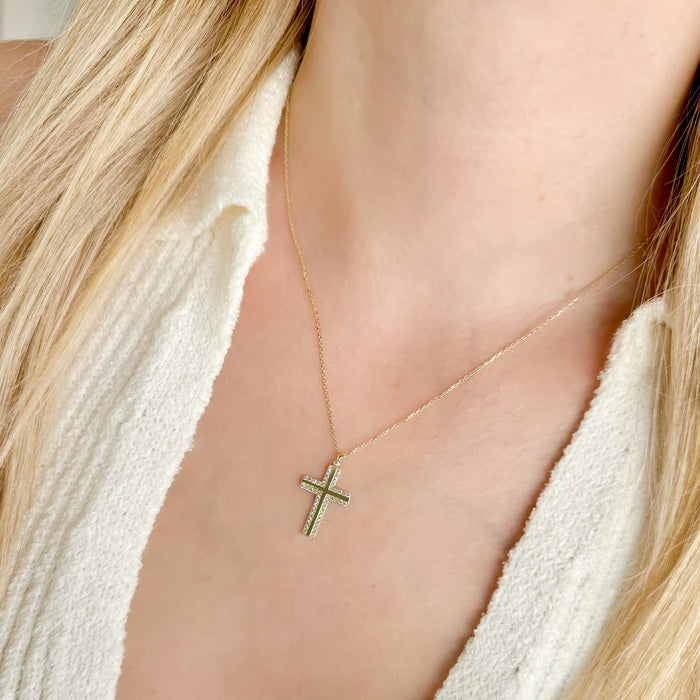 10K Gold Pave White Zirconia Cross Necklace