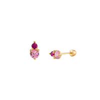 10K Gold Pink Zirconia and Lab-Grown Ruby Stud Earrings