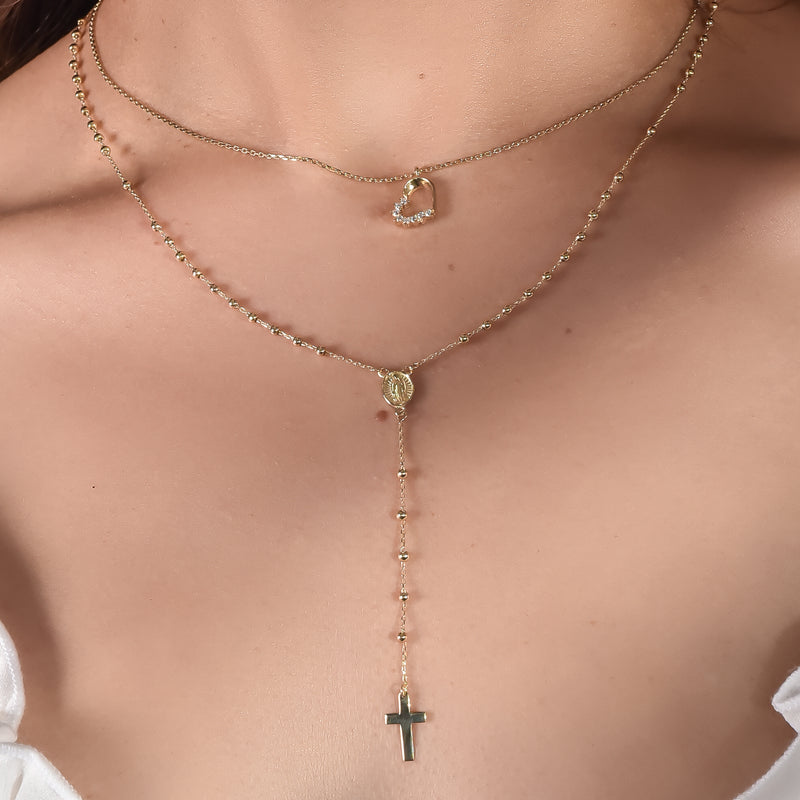 10K Gold Rosary Dainty Necklace