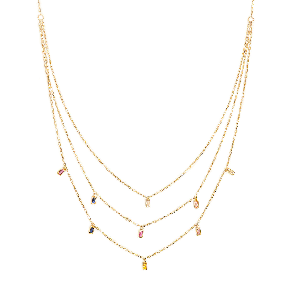 10K Gold Three-Layered Gemstone Necklace