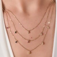 10K Gold Three-Layered Gemstone Necklace