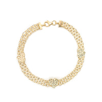 10K Gold Three-Row Chain Bracelet with Faceted Hearts