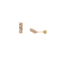 10K Gold Triple Zirconia Row Earring Studs