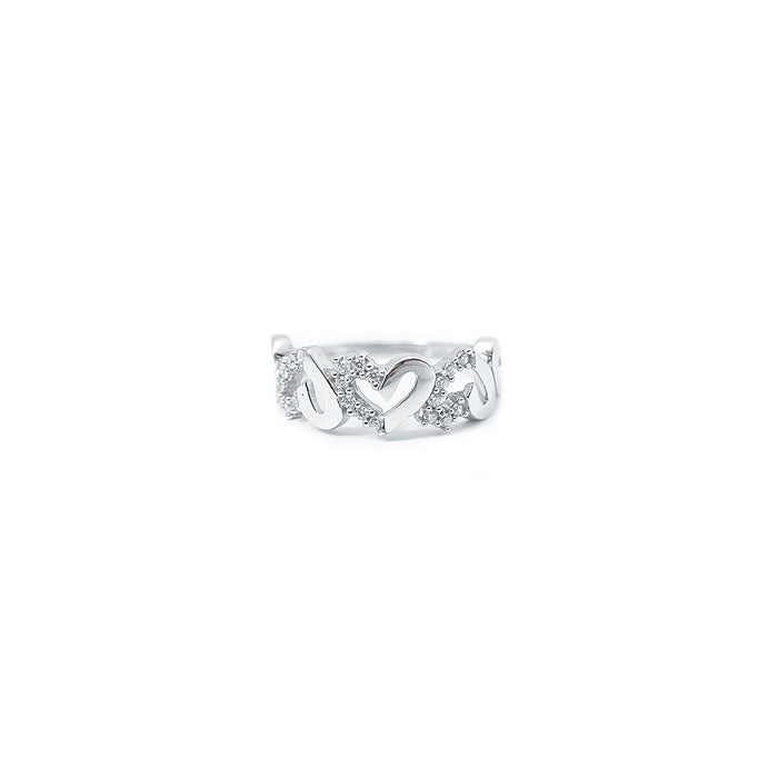 10K White Gold Hearts Pavé Ring